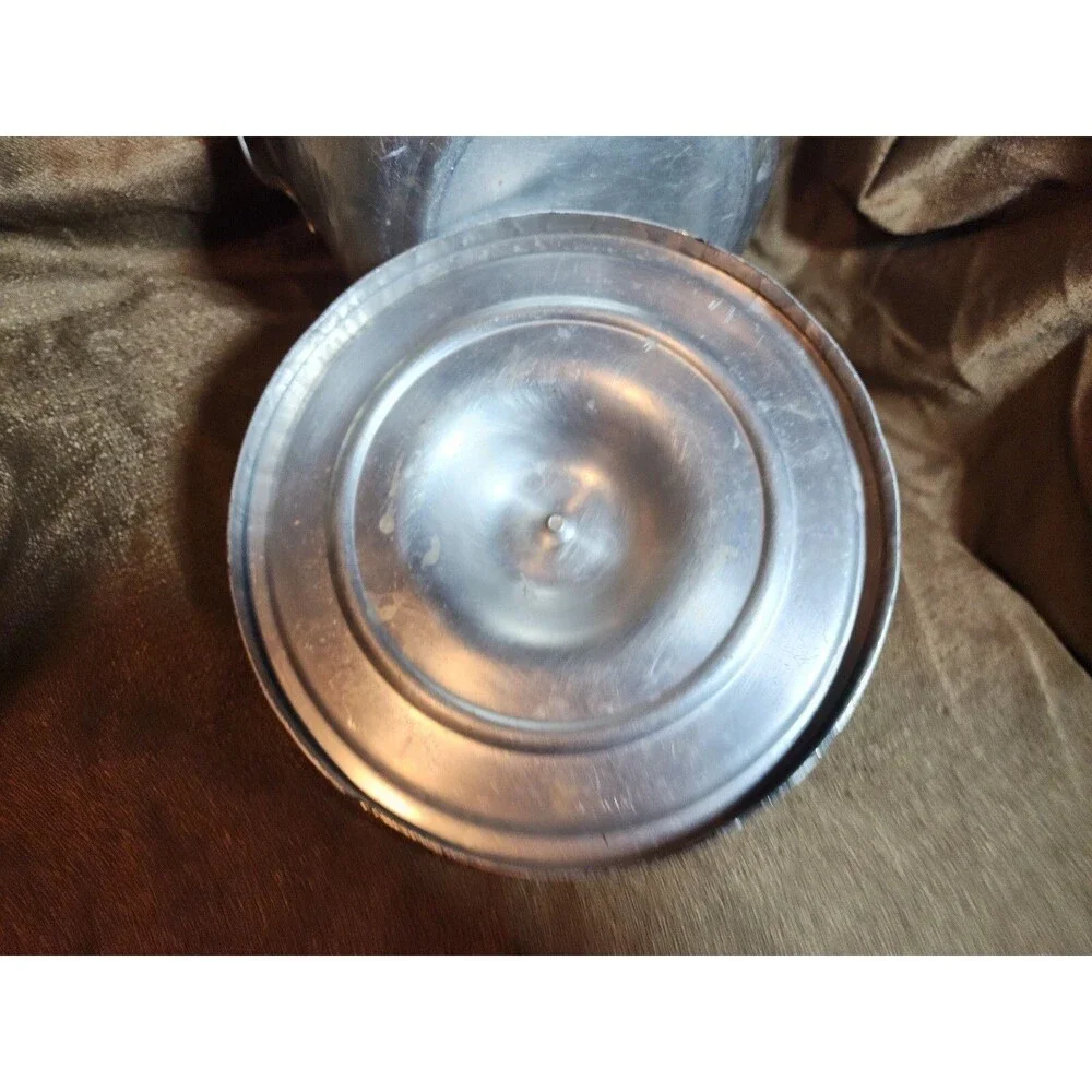Hammered Aluminum Ice Bucket Mid Century Madmen Style Rose Bud Top Vintage